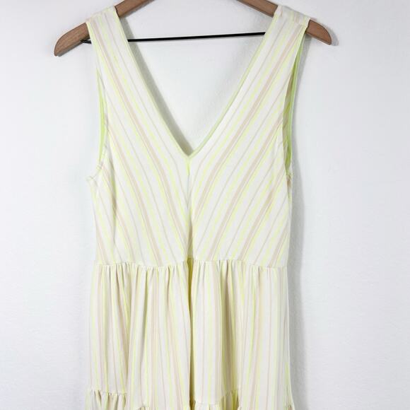 ANTHROPOLOGIE STRIPED TIERED MAXI NEUTRALS NEON GREEN WOME DRESS SIZE SMALL - Picture 4 of 11